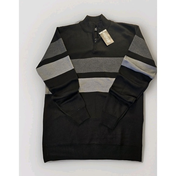 Studio by Omega Other - Studio By Omega Sweater Mens L Black Gray Pattern 1/4 Zip Knit Casual NWT